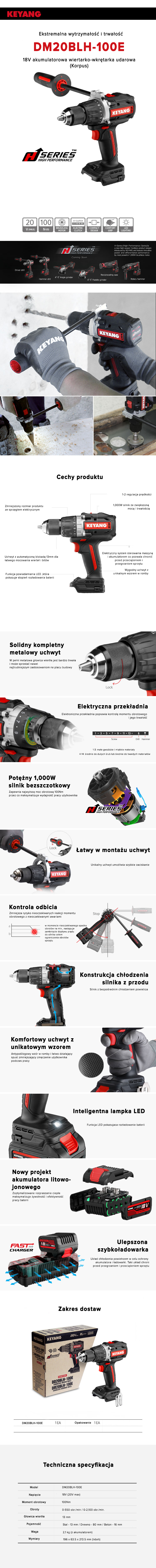 Keyang DM20BLH100E akumulatorowa wiertarko-wkrętarka 18V 5.0Ah - KORPUS
