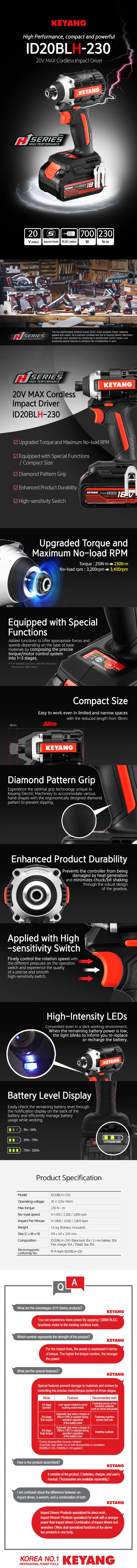 Keyang ID20BLH-230 Cordless Impact driver 230 Nm – 18V (20V MAX) – 2×5.0Ah
