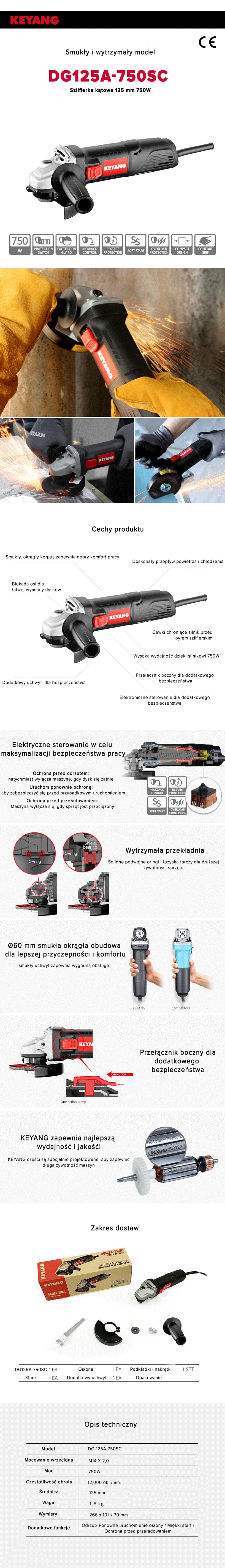 Keyang DG125A-750SC Szlifierka kątowa 125mm 750W