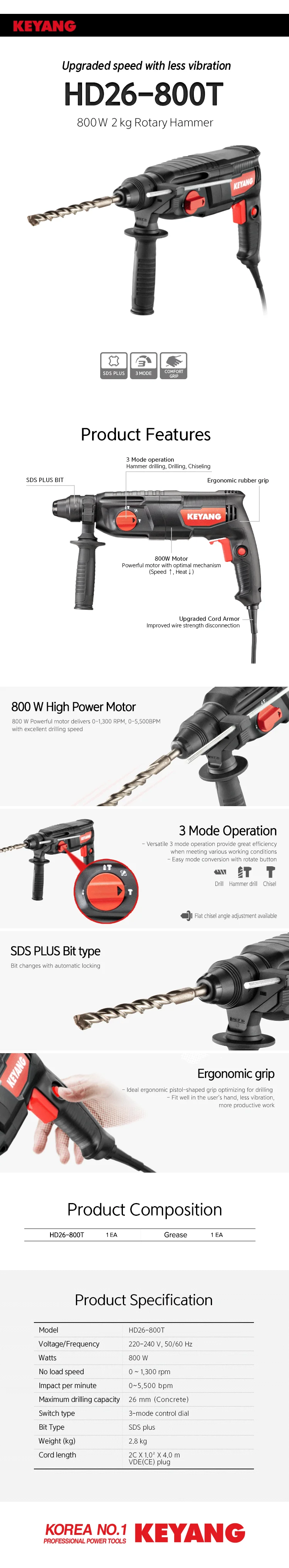 Keyang HD26-800T Rotary hammer – 800W