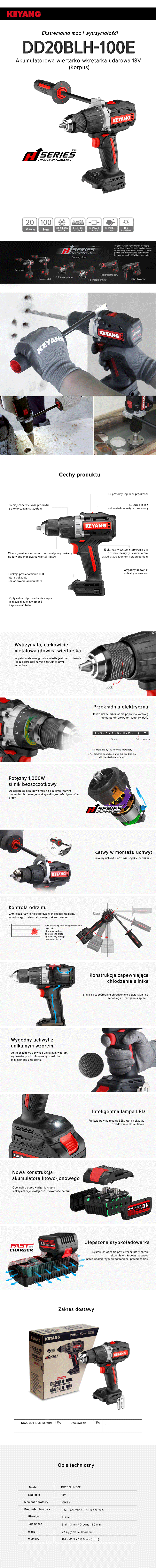 Keyang DD20BLH100E Akumulatorowa wkrętarko-wiertarka - KORPUS