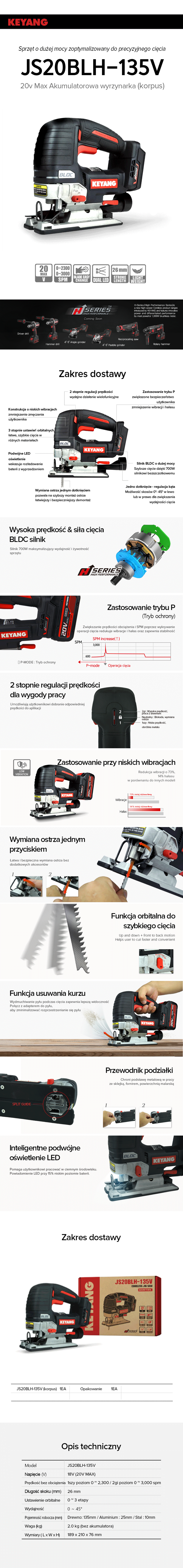 Keyang JS20BLH-135V Akumulatorowa wyrzynarka - Korpus