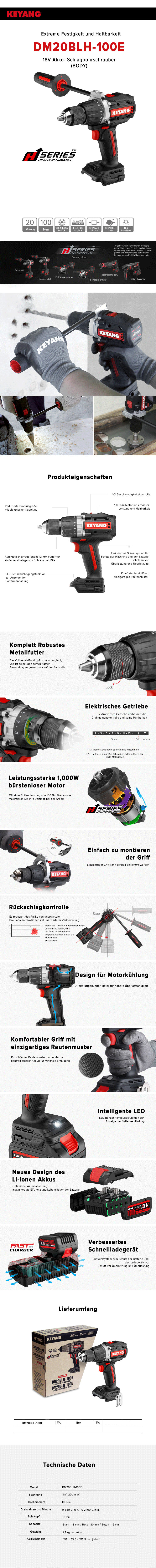 Keyang DM20BLH100E Akku-Schlagbohrschrauber - BODY