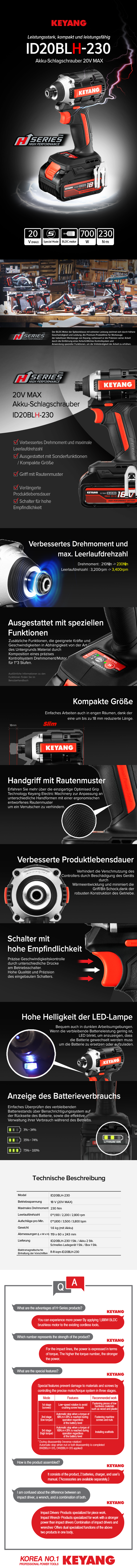 Keyang ID20BLH-230 Akku-Schlagschrauber 230 Nm – 18V (20V MAX) – 2x5.0Ah