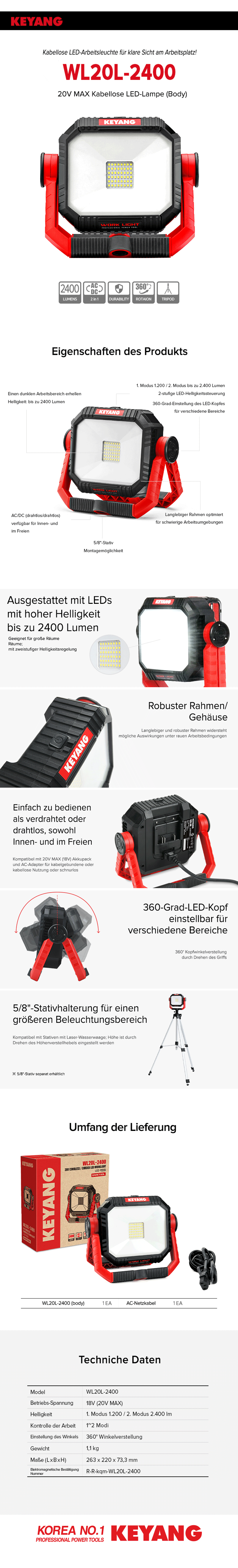Keyang WL20L-2400 Akku-Arbeitslampe