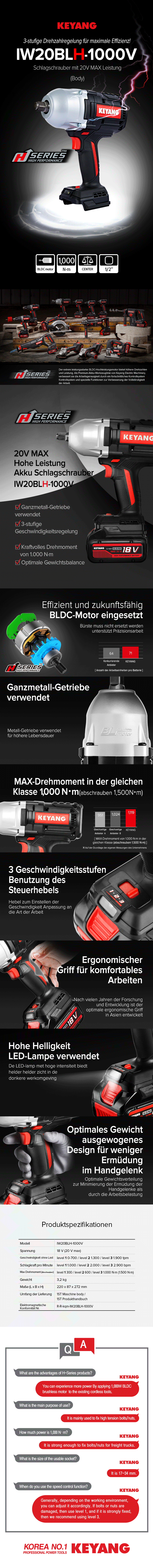 Keyang IW20BLH-1000V Slagmoersleutel 18V BODY 